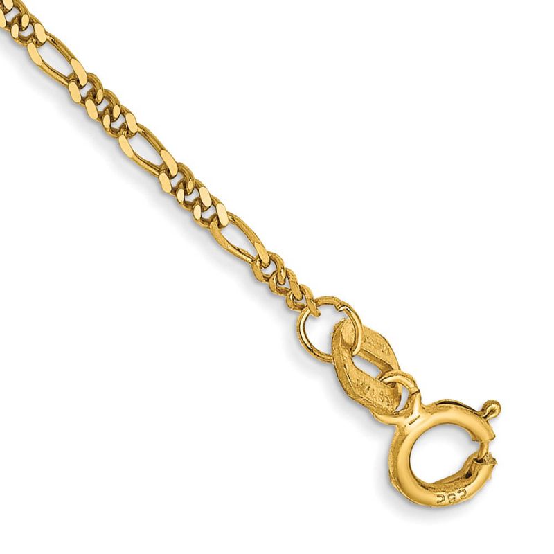 1.25mm 14k Yellow Gold Solid Flat Figaro Chain Anklet, 10 Inch